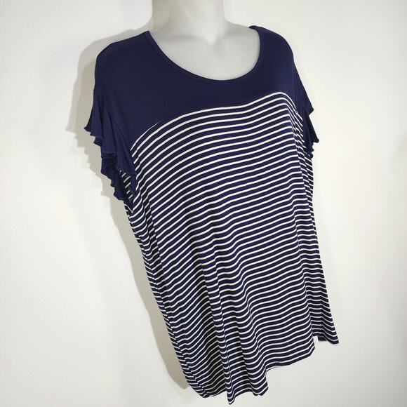 Maurices Womens Blue Striped Top Size XL Short Flutter Sleeve Colorblock Relaxed - Picture 5 of 10